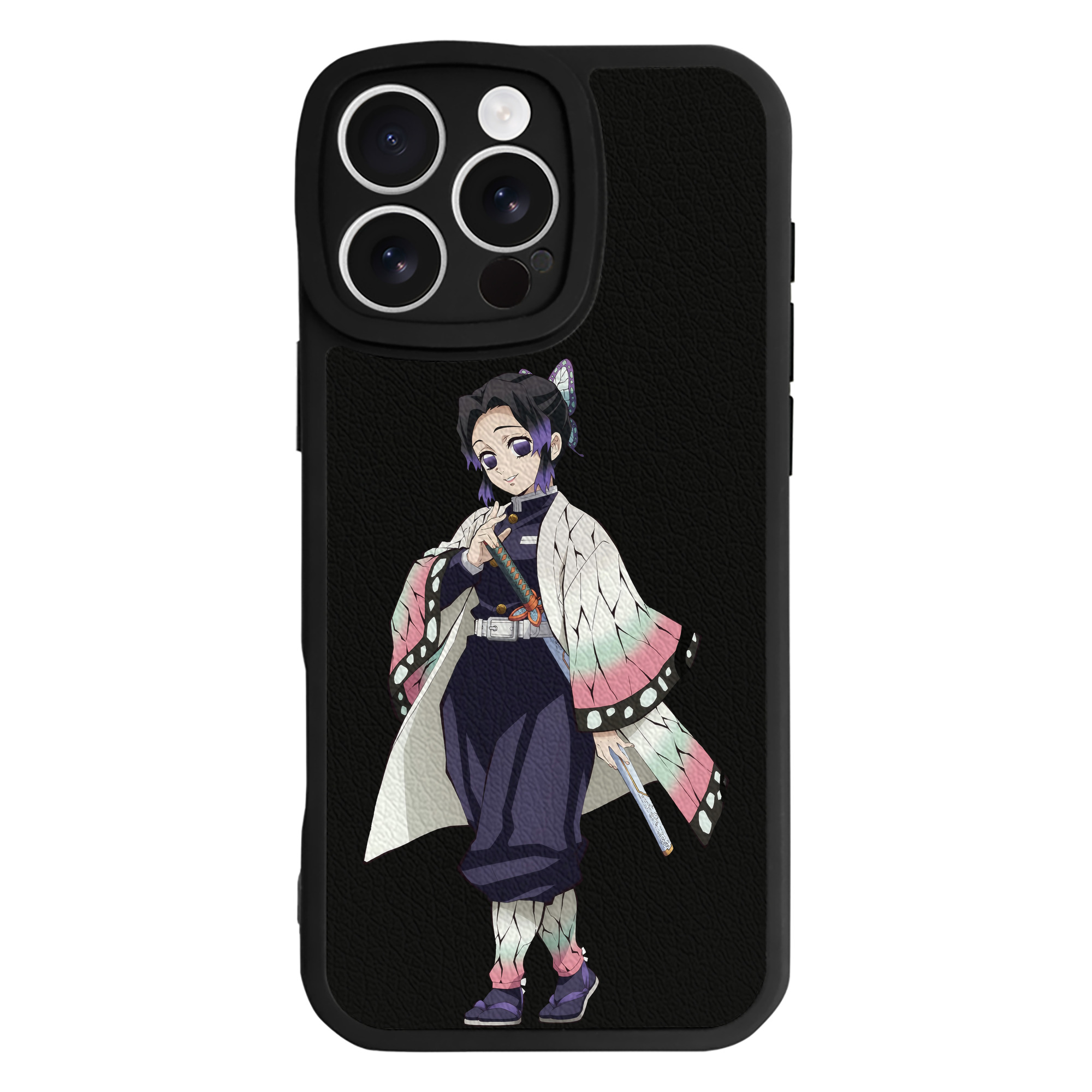 （画像用） 鬼滅の刃（きめつのやいば）蟲柱-胡蝶 しのぶ／こちょう しのぶ Kochou Shinobu 【iPhone 16シリーズ対応】シリコンスマホケース（レザー調） 材質：シリコン